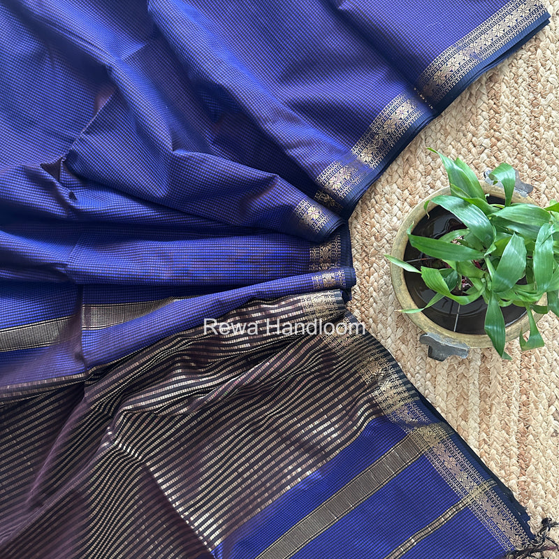 Maheshwari Blue Garbha Reshami Silk Saree GS357