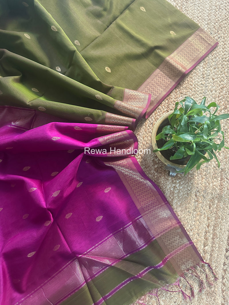 Maheshwari Mehendi Green Flower Butti Saree PTB0156