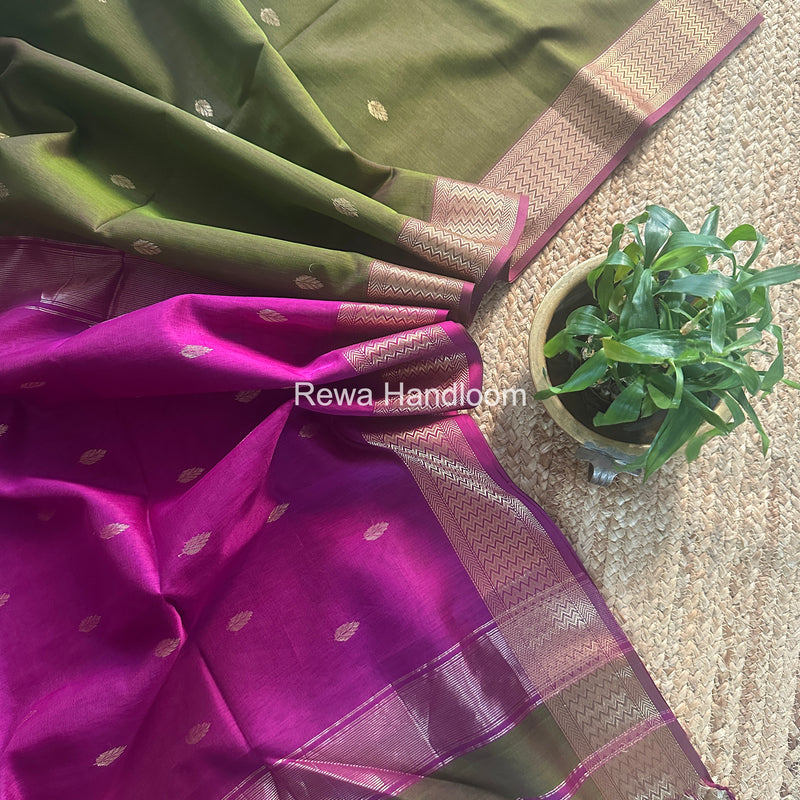 Maheshwari Mehendi Green Flower Butti Saree PTB0156