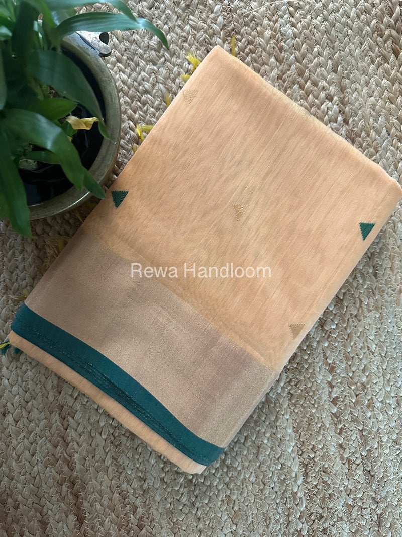 Cream Yellow Zari Butti Maheshwari Saree SB0147