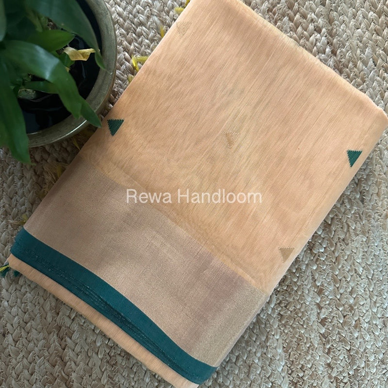 Cream Yellow Zari Butti Maheshwari Saree SB0147