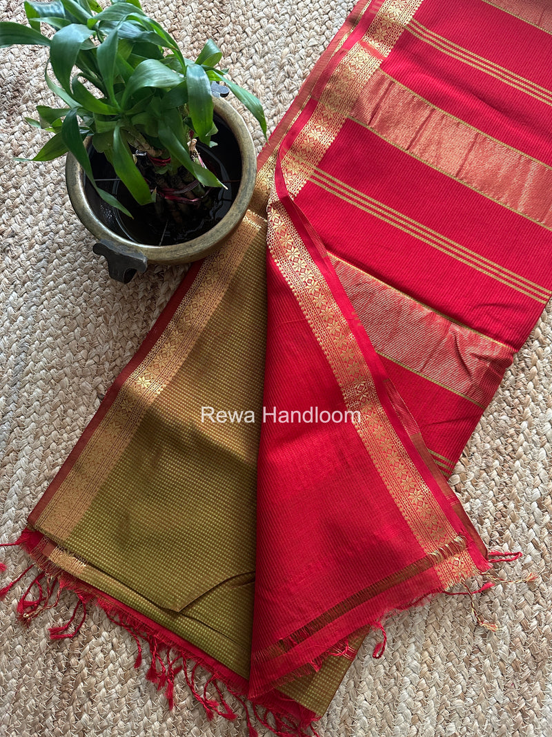 Maheshwari Mustard Garbha Reshami Silk Saree GS356