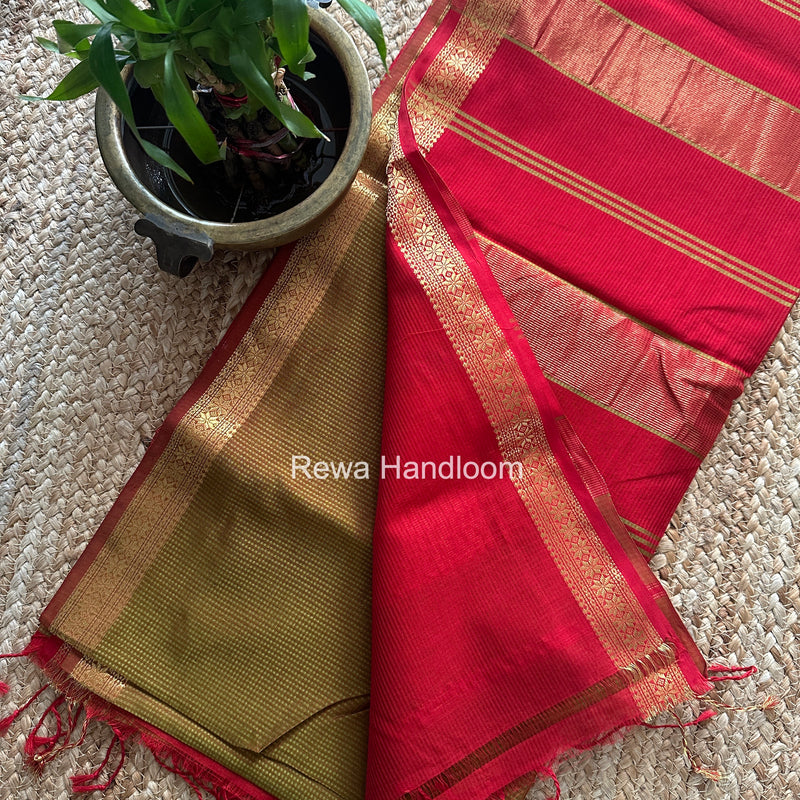 Maheshwari Mustard Garbha Reshami Silk Saree GS356