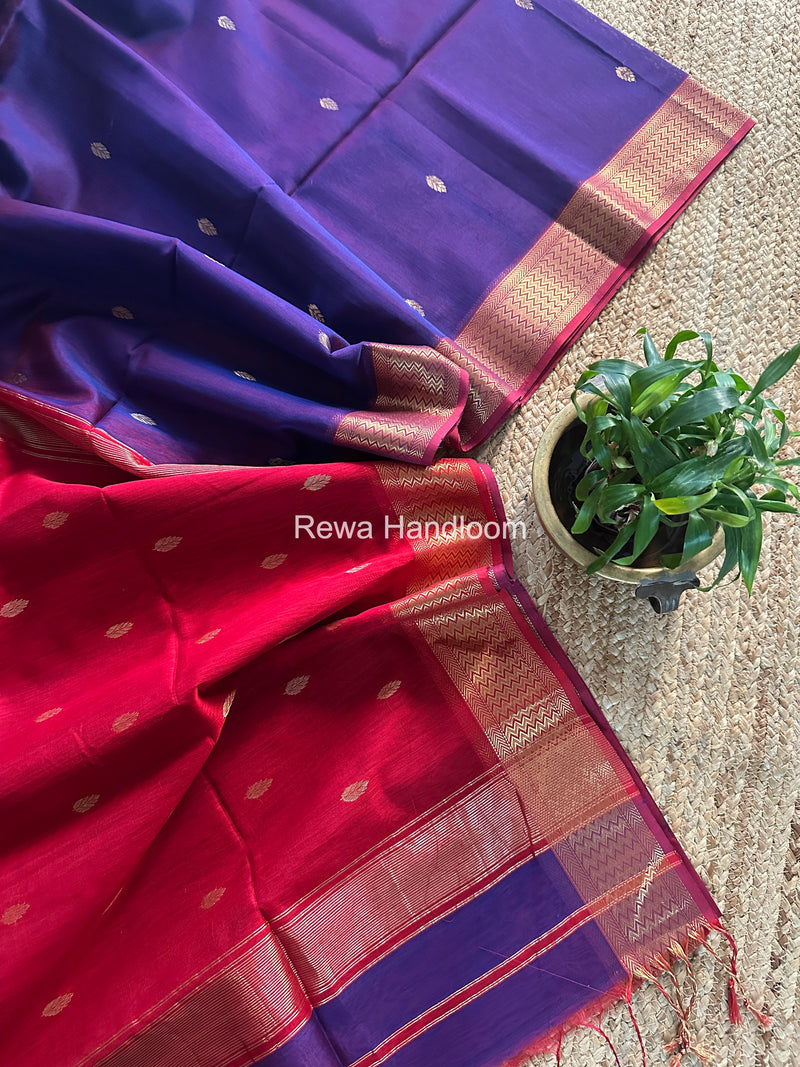 Maheshwari Purple Flower Butti Saree PTB0160