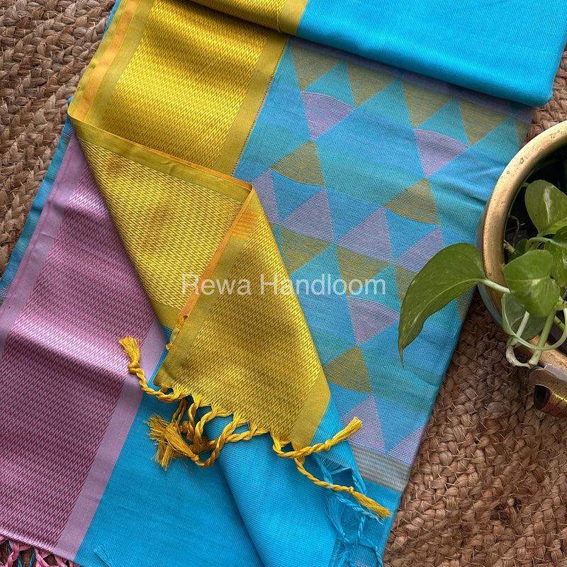 Maheshwari Sky Blue Heavy Pallu Saree-DPS09
