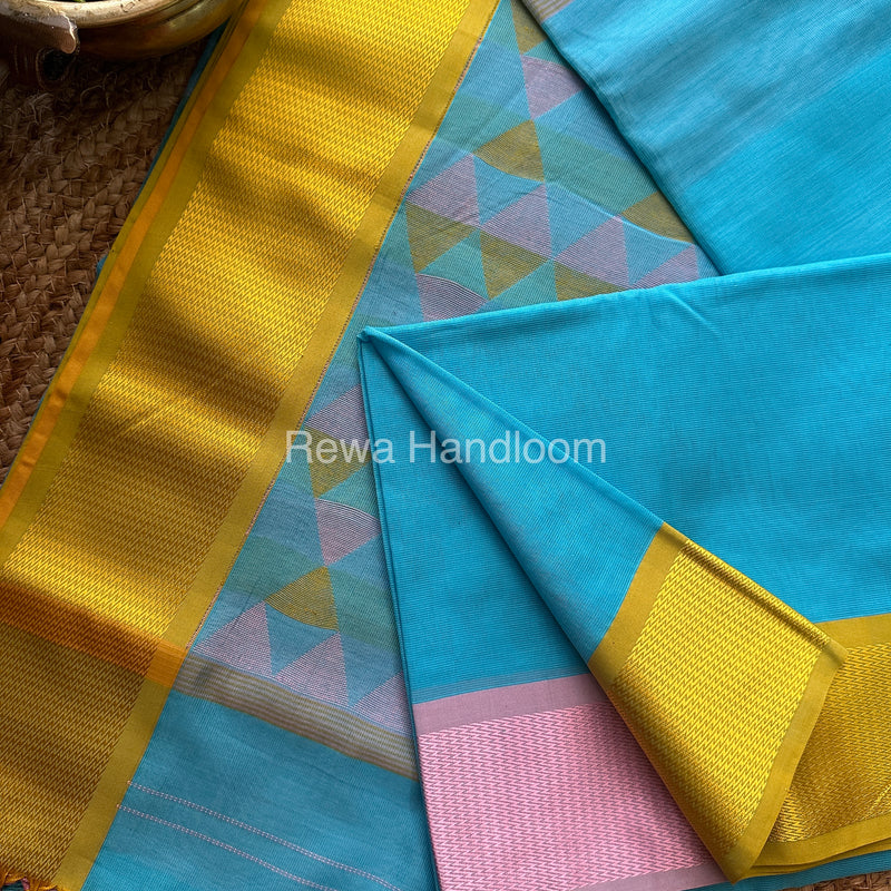 Maheshwari Sky Blue Heavy Pallu Saree-DPS09
