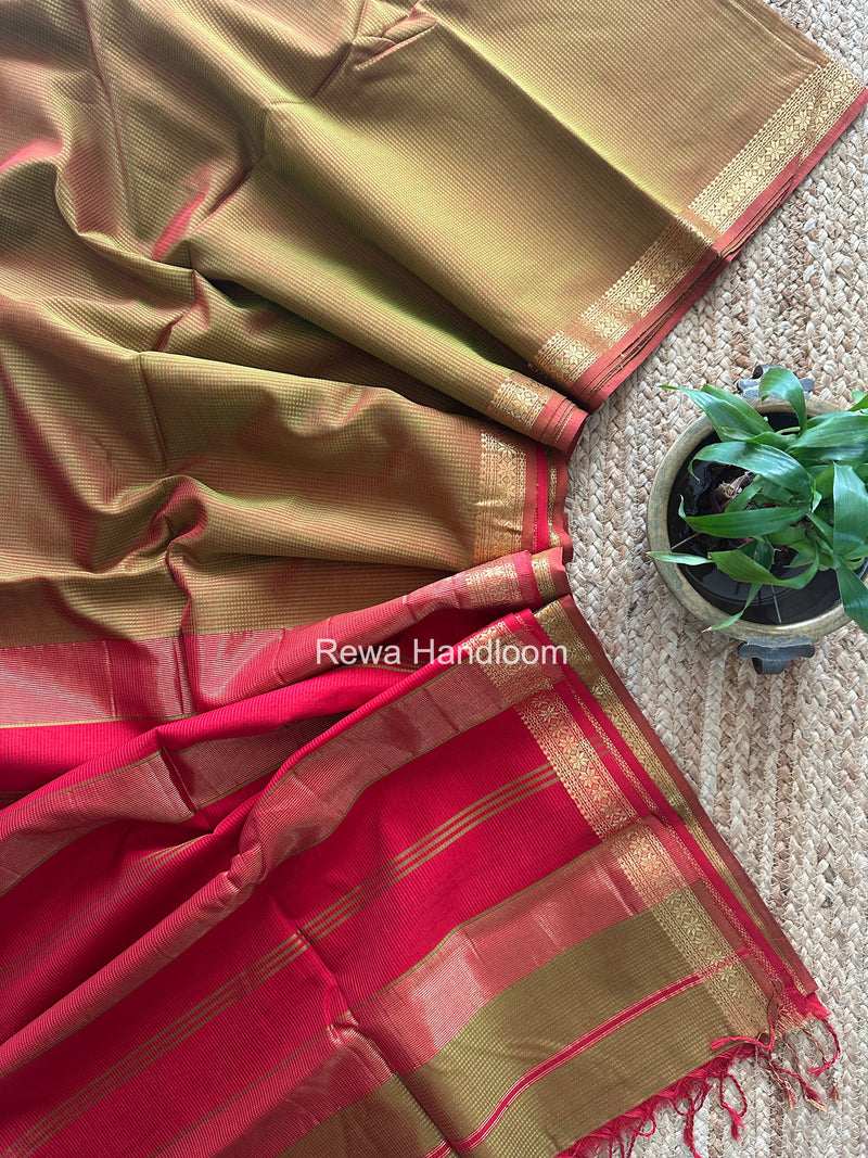 Maheshwari Mustard Garbha Reshami Silk Saree GS356