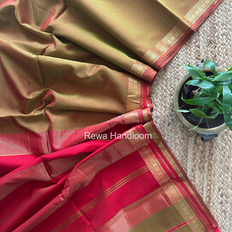Maheshwari Mustard Garbha Reshami Silk Saree GS356
