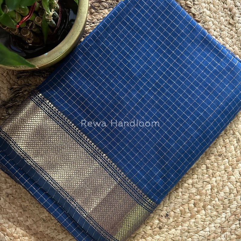 Maheshwari Royal Blue Zari Checks Saree ZCHX153