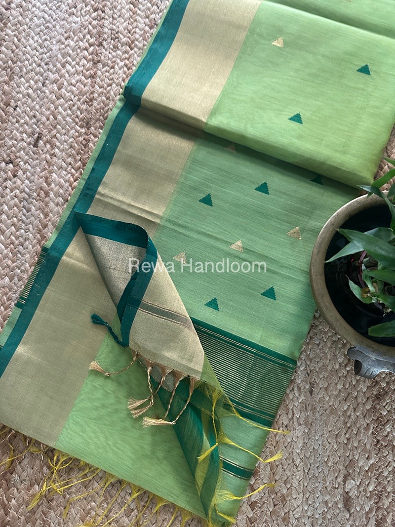 Pista Green Zari Butti Maheshwari Saree SB0157