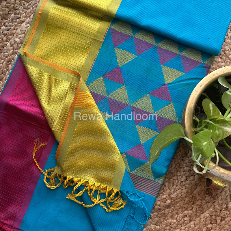 Maheshwari Sky Blue Heavy Pallu Saree-DPS010