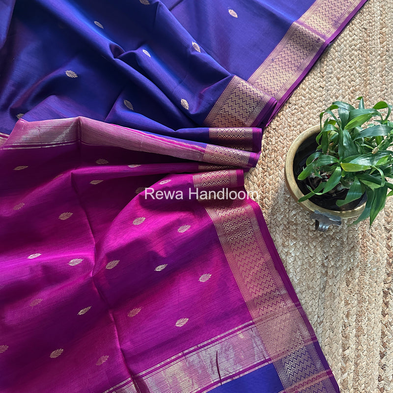 Maheshwari Purple Flower Butti Saree PTB0155