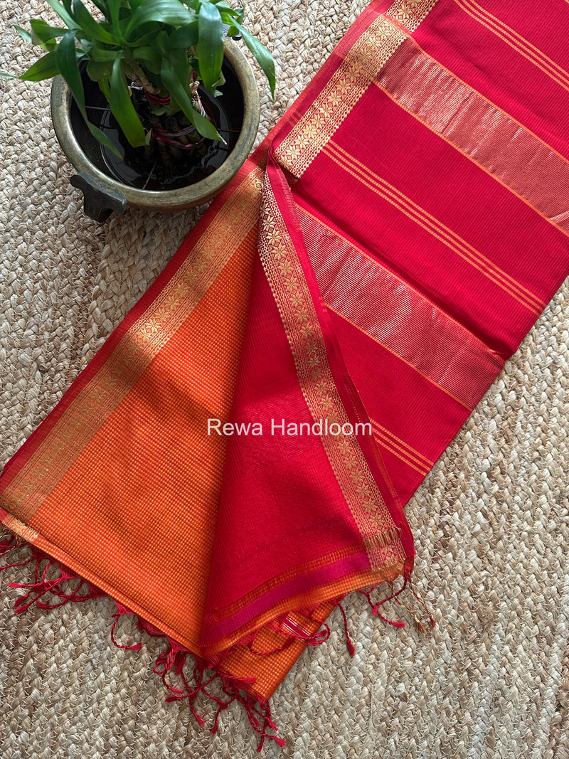 Maheshwari Orange Garbha Reshami Silk Saree GS355