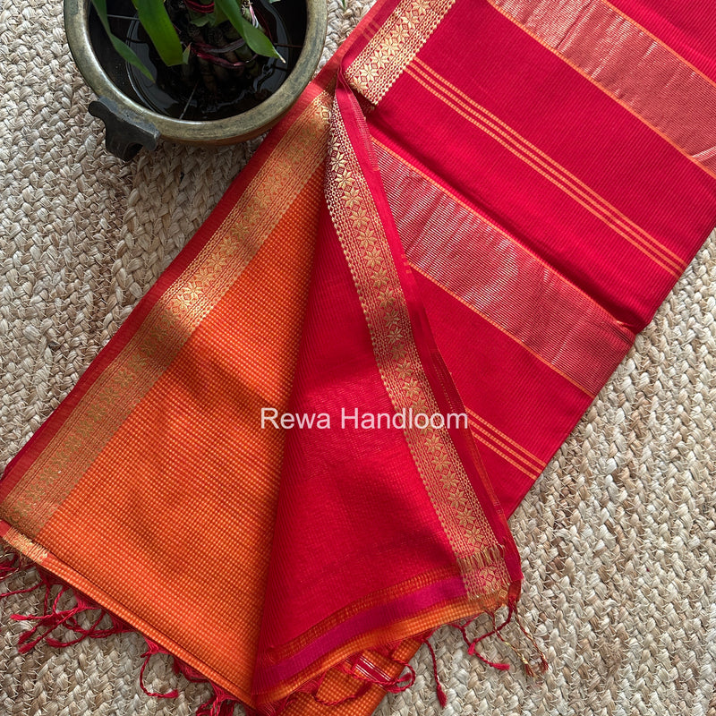 Maheshwari Orange Garbha Reshami Silk Saree GS355