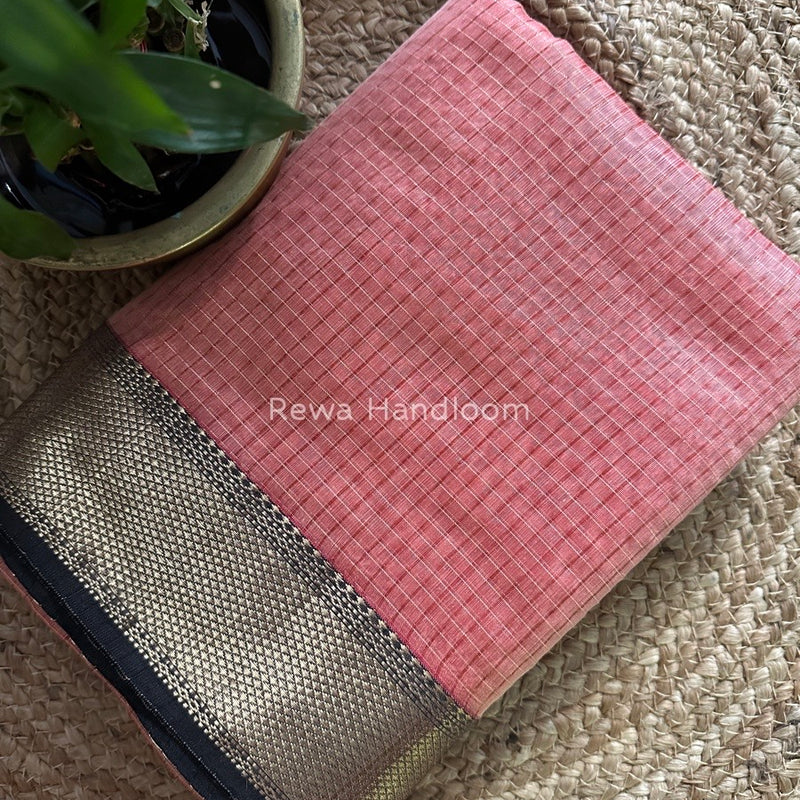 Maheshwari Peach Zari Checks Saree ZCHX058