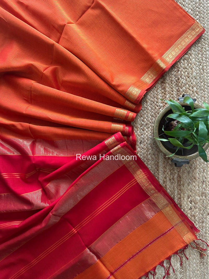 Maheshwari Orange Garbha Reshami Silk Saree GS355