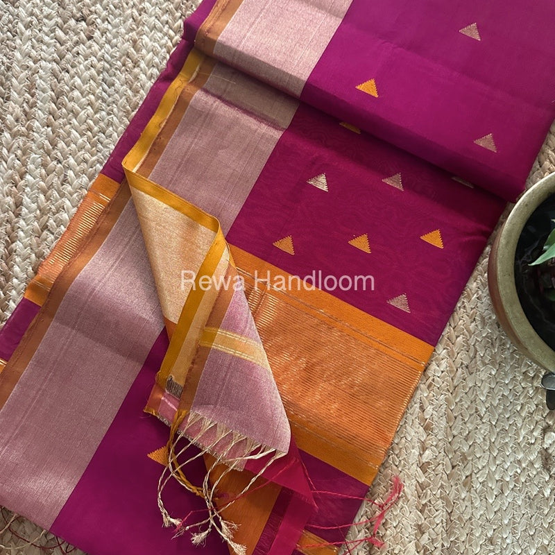Rani Pink Zari Butti Maheshwari Saree SB0158