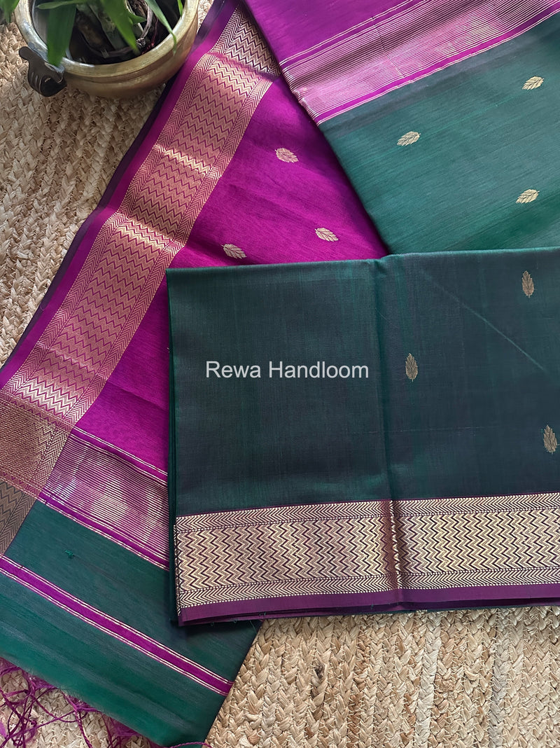 Maheshwari Green Flower Butti Saree PTB0153