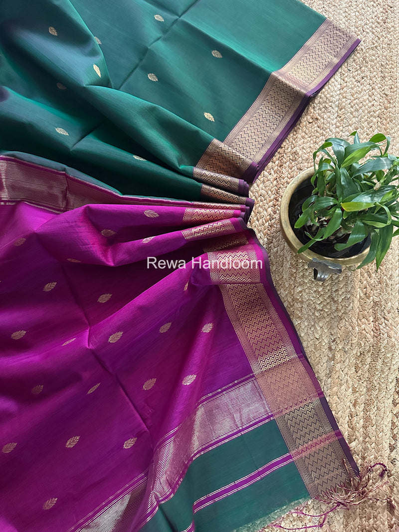 Maheshwari Green Flower Butti Saree PTB0153
