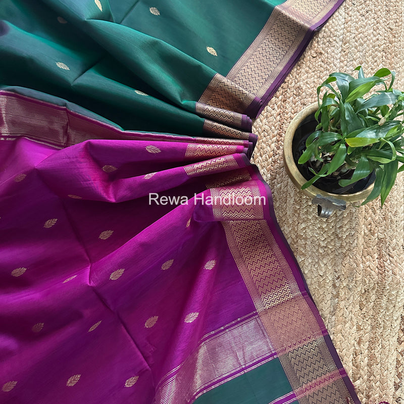 Maheshwari Green Flower Butti Saree PTB0153