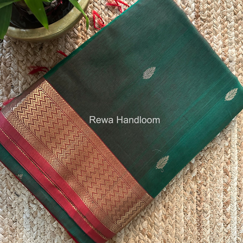 Maheshwari Green Flower Butti Saree PTB0162