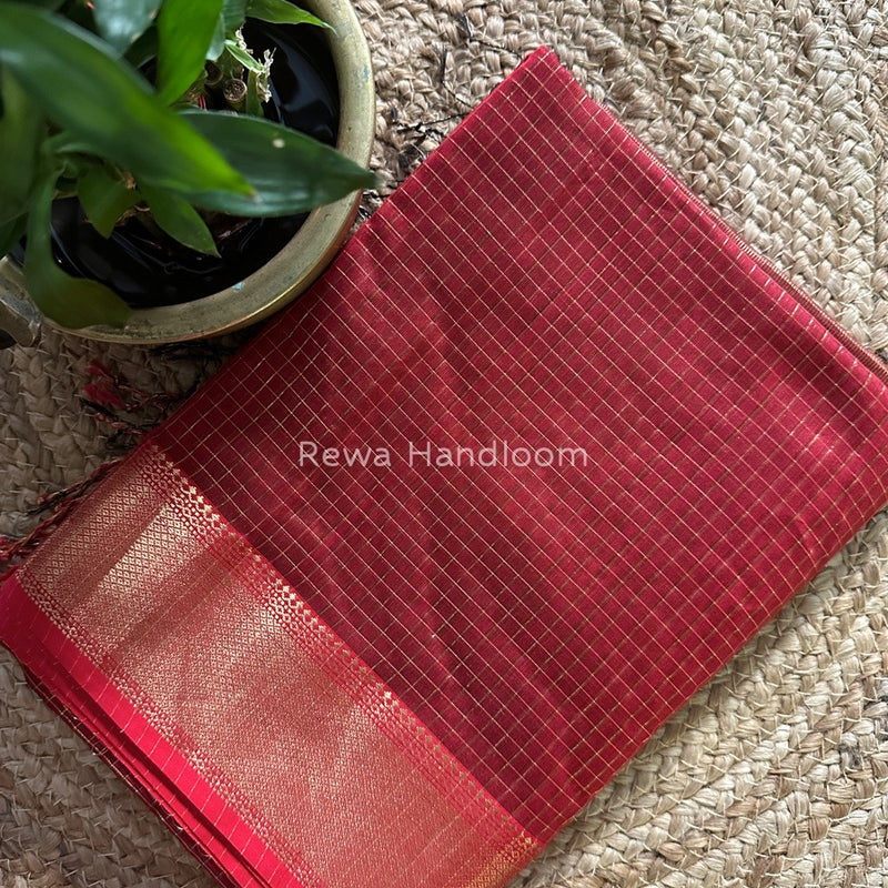 Maheshwari Rust Zari Checks Saree ZCHX042