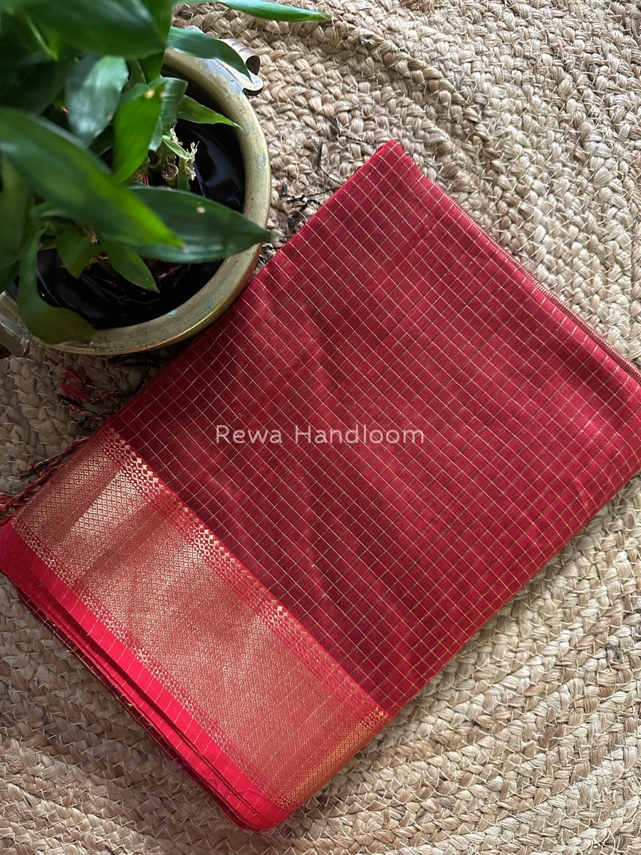 Maheshwari Rust Zari Checks Saree ZCHX042