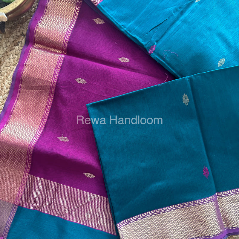 Turmeric Rama Green Zari Butti ~ Maheshwari Saree-PTB-027