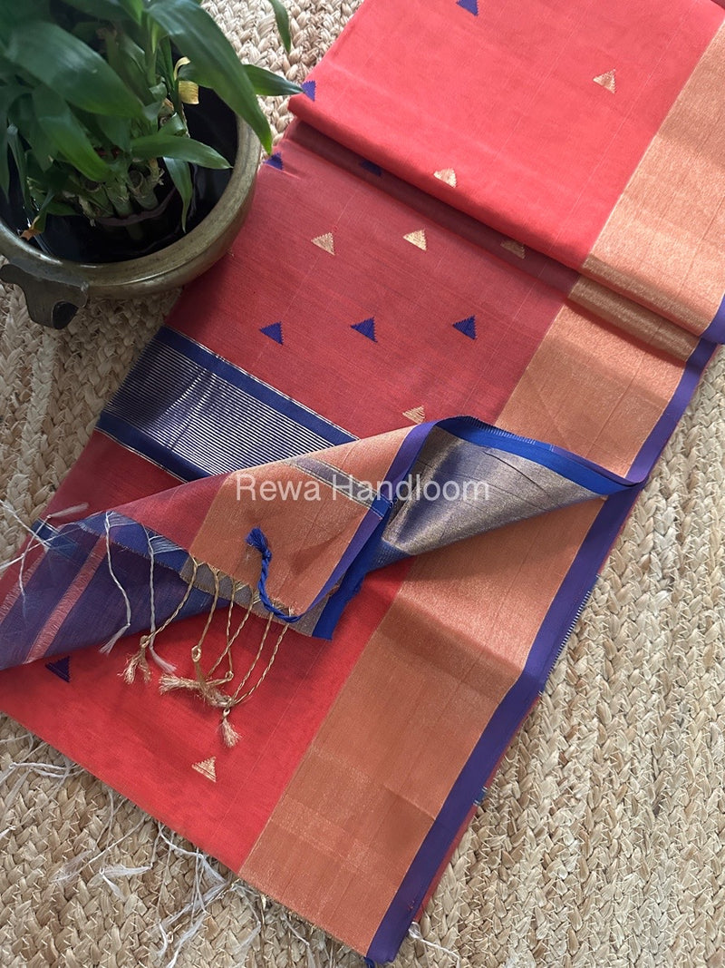 Fuchsia Pink Zari Butti Maheshwari Saree SB0159