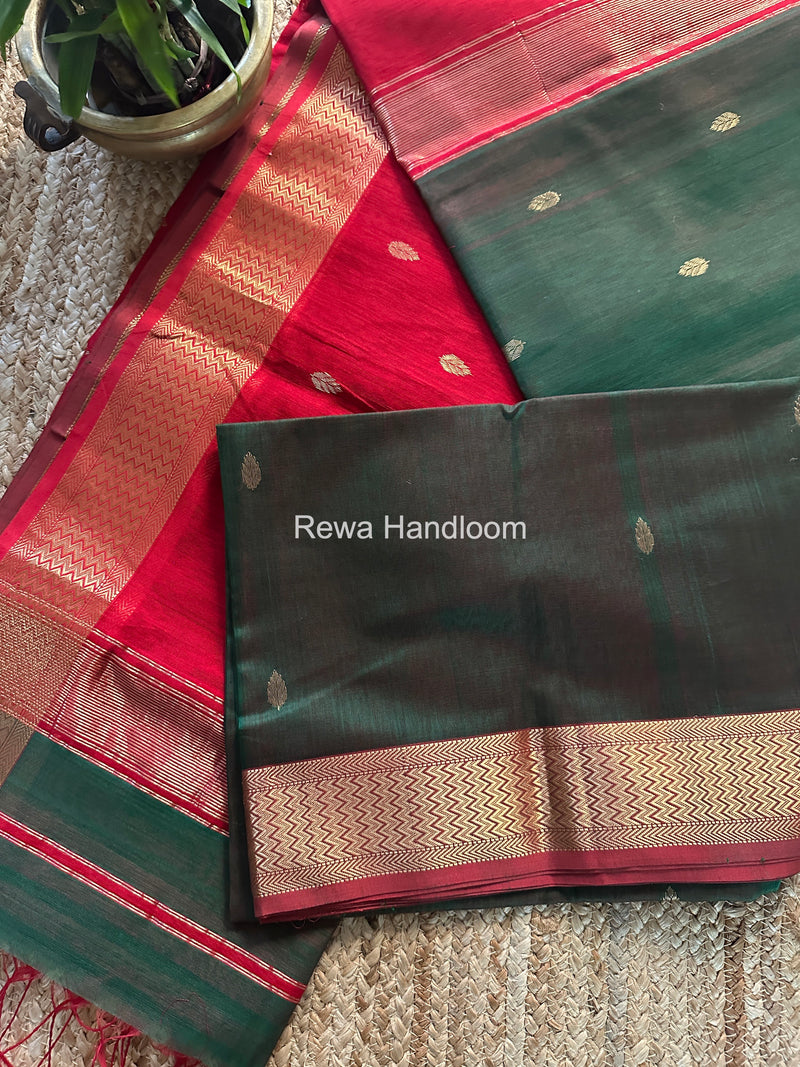 Maheshwari Green Flower Butti Saree PTB0162