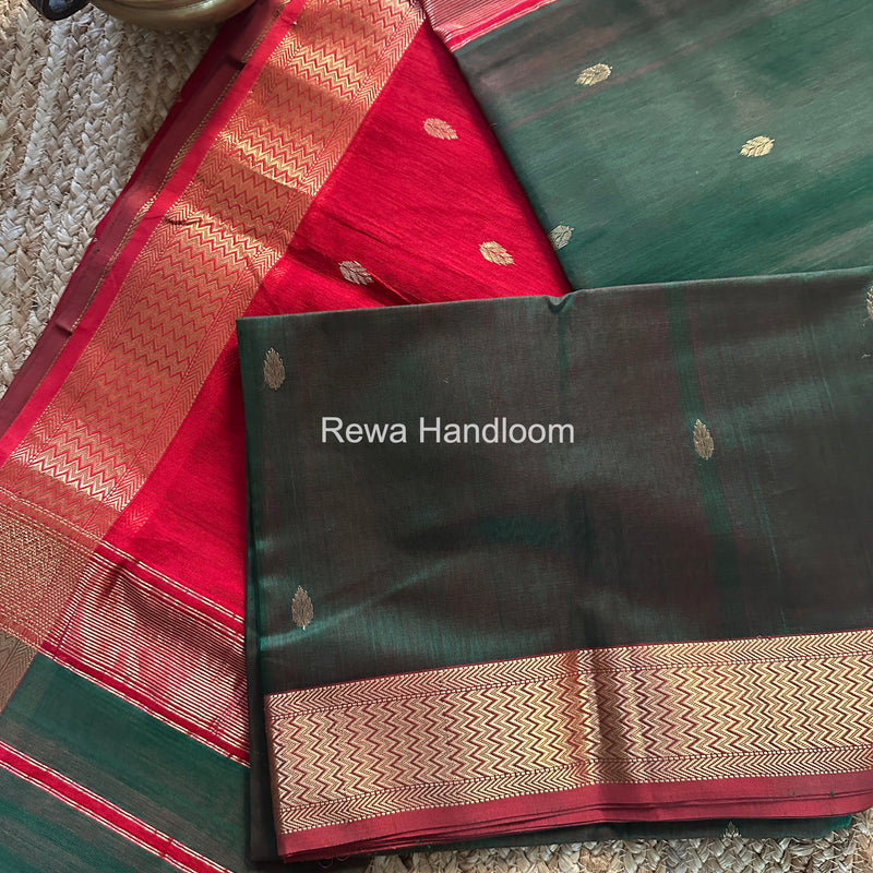 Maheshwari Green Flower Butti Saree PTB0162