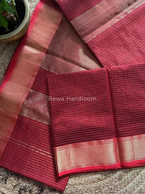 Maheshwari Rust Zari Checks Saree ZCHX042