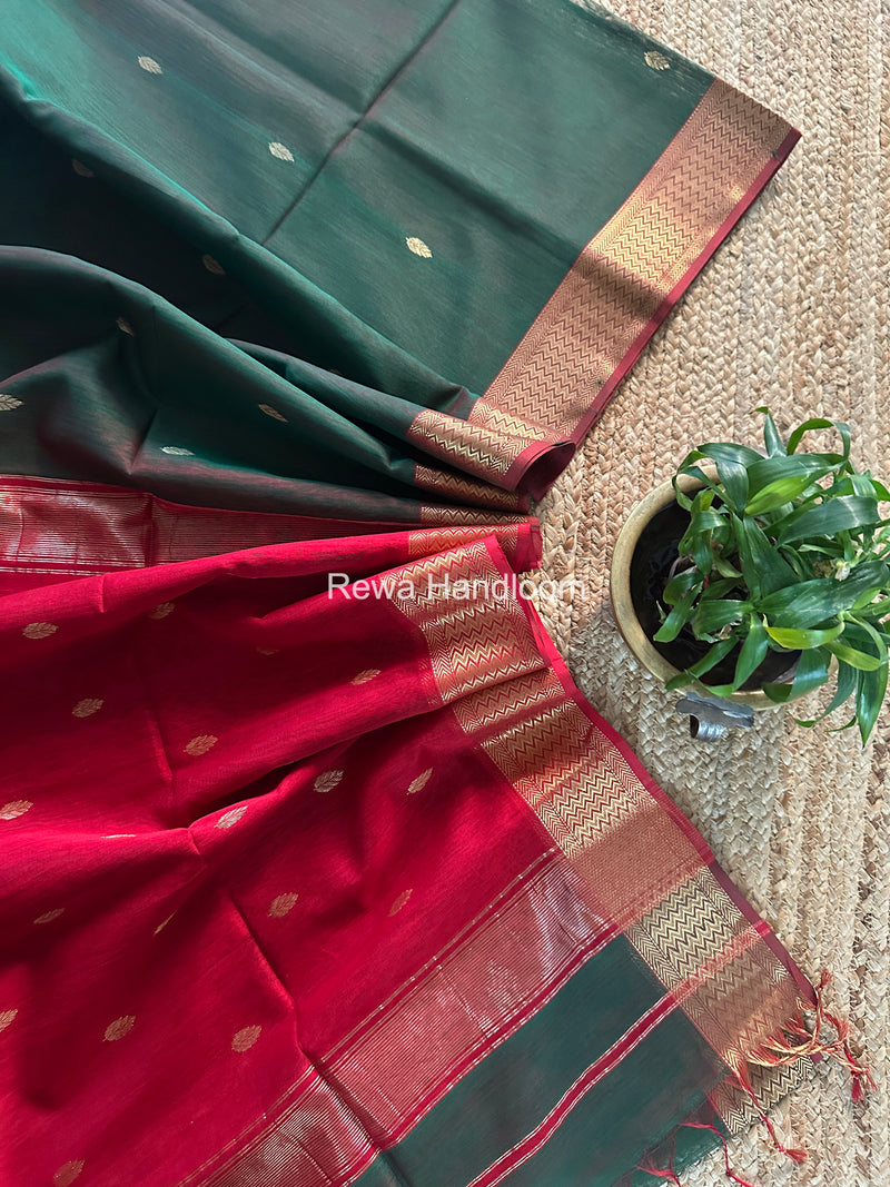 Maheshwari Green Flower Butti Saree PTB0162