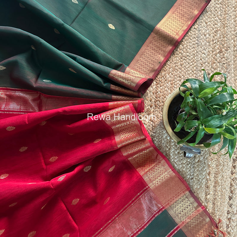 Maheshwari Green Flower Butti Saree PTB0162
