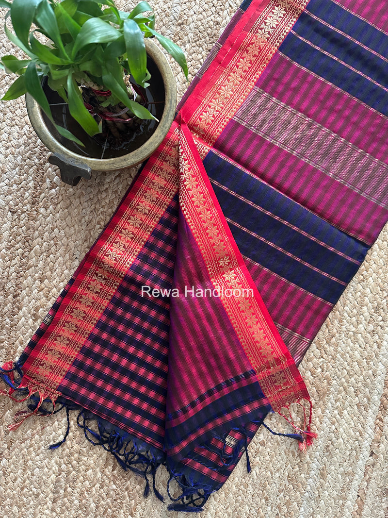 Maheshwari Fuchsia Garbha Reshami Silk Saree GS360