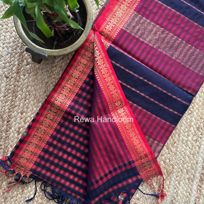 Maheshwari Fuchsia Garbha Reshami Silk Saree GS360