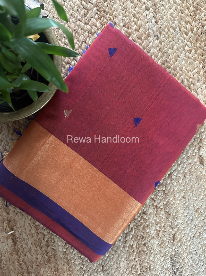 Rust Zari Butti Maheshwari Saree SB0149