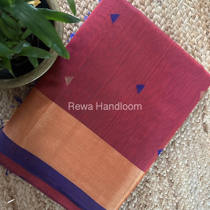 Rust Zari Butti Maheshwari Saree SB0149