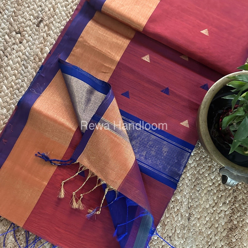 Rust Zari Butti Maheshwari Saree SB0149