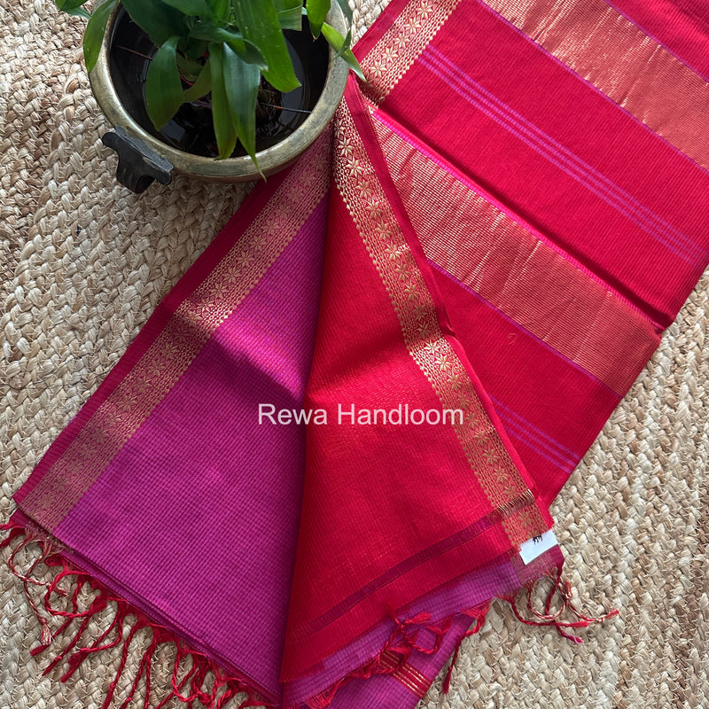 Maheshwari Pink Garbha Reshami Silk Saree GS354