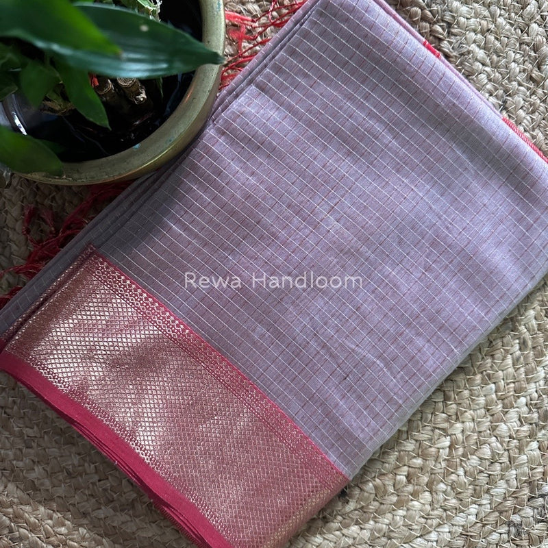 Maheshwari Gray Zari Checks Saree ZCHX137
