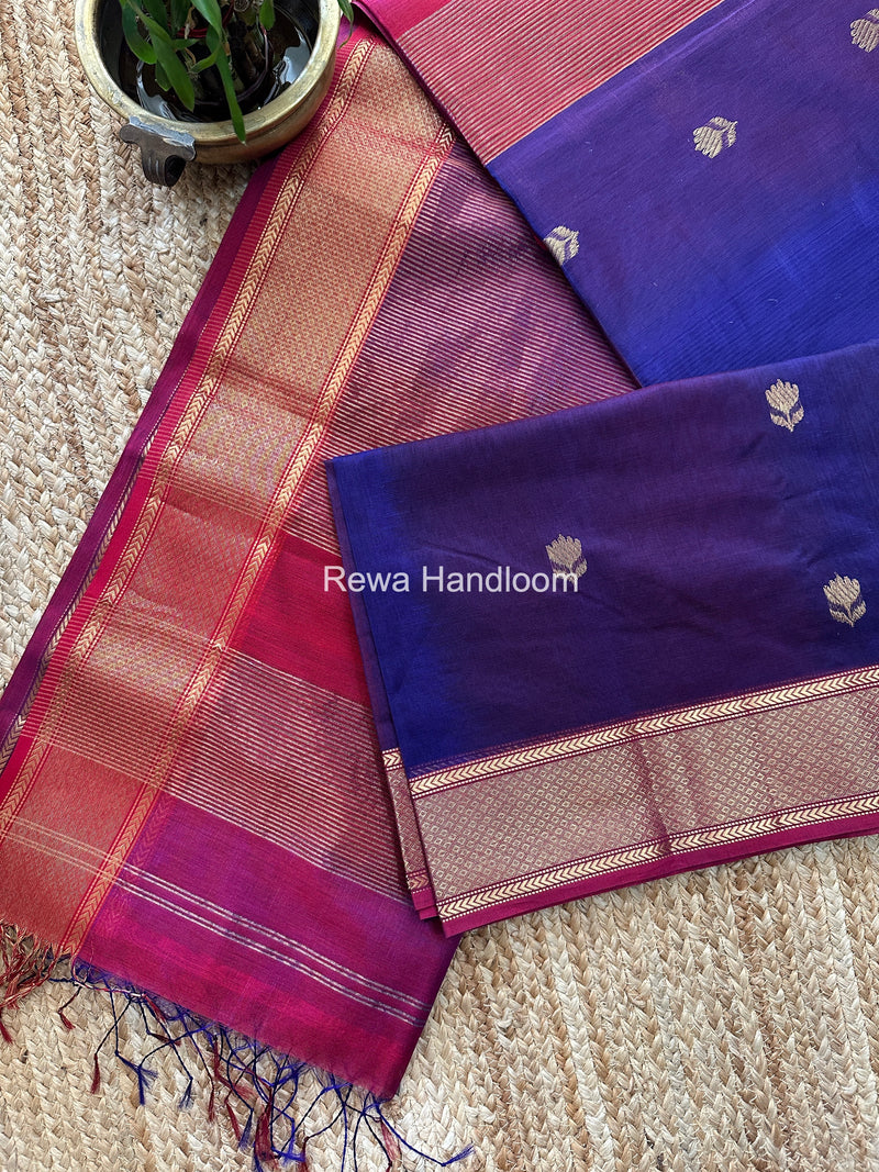 Maheshwari Purple Lotus Shaded Butta Saree SLB01