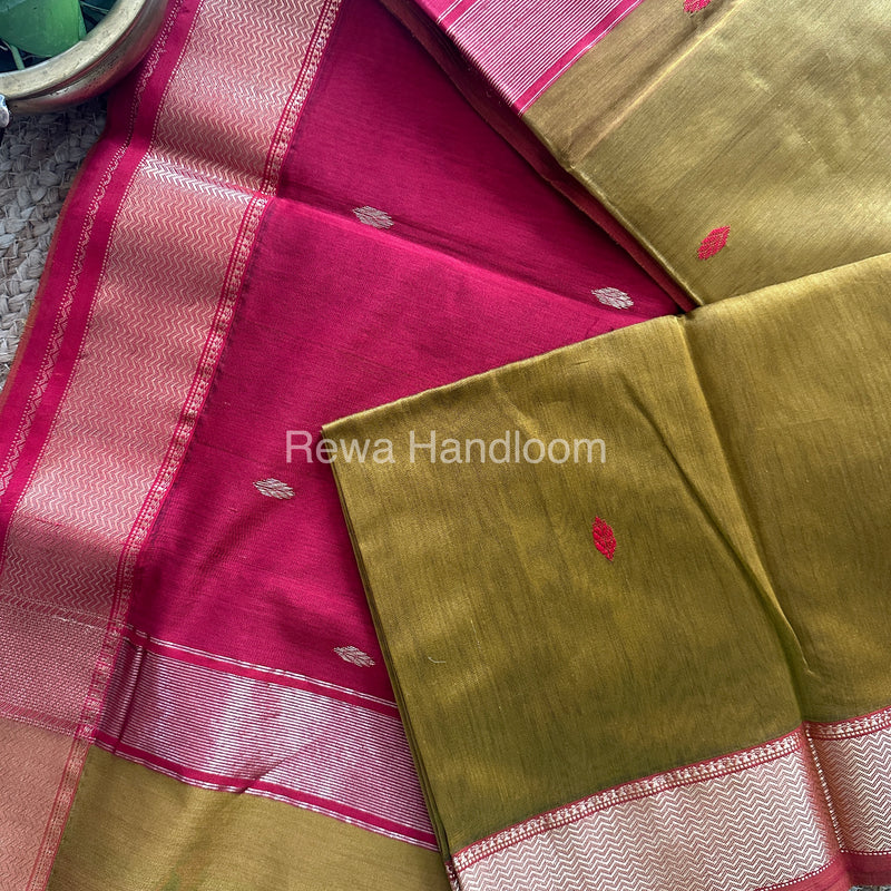 Turmeric Mustard Zari Butti ~ Maheshwari Saree-PTB-021