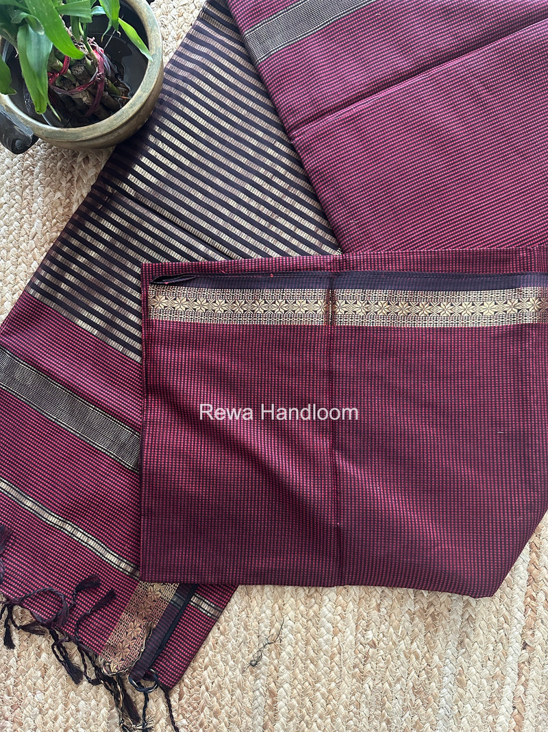 Maheshwari Maroon Garbha Reshami Silk Saree GS353 Rewa Handloom