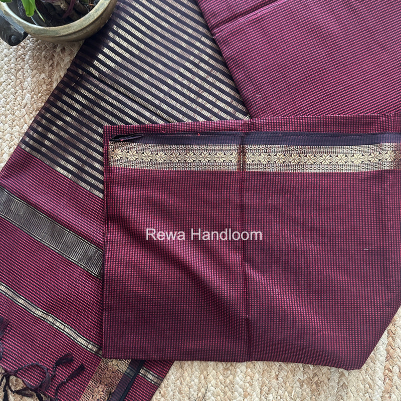 Maheshwari Maroon Garbha Reshami Silk Saree GS353 Rewa Handloom