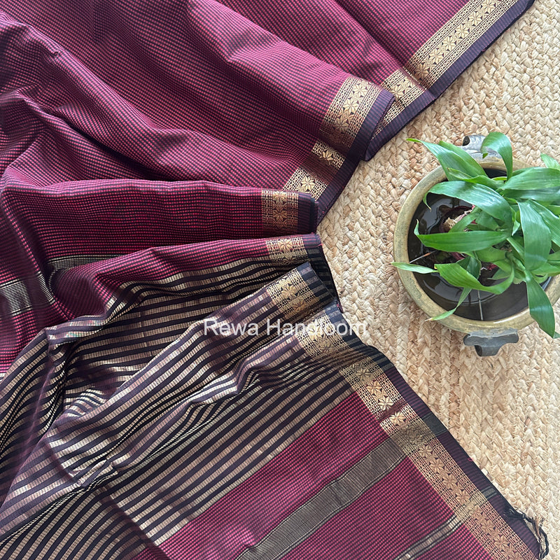 Maheshwari Maroon Garbha Reshami Silk Saree GS353
