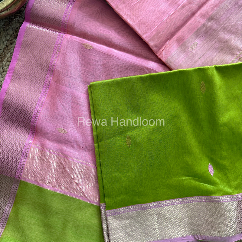 Turmeric Parrot Green Zari Butti ~ Maheshwari Saree-PTB-028