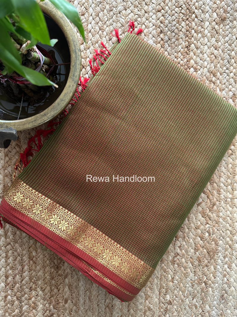 Maheshwari Mehndi Green Garbha Reshami Silk Saree GS352