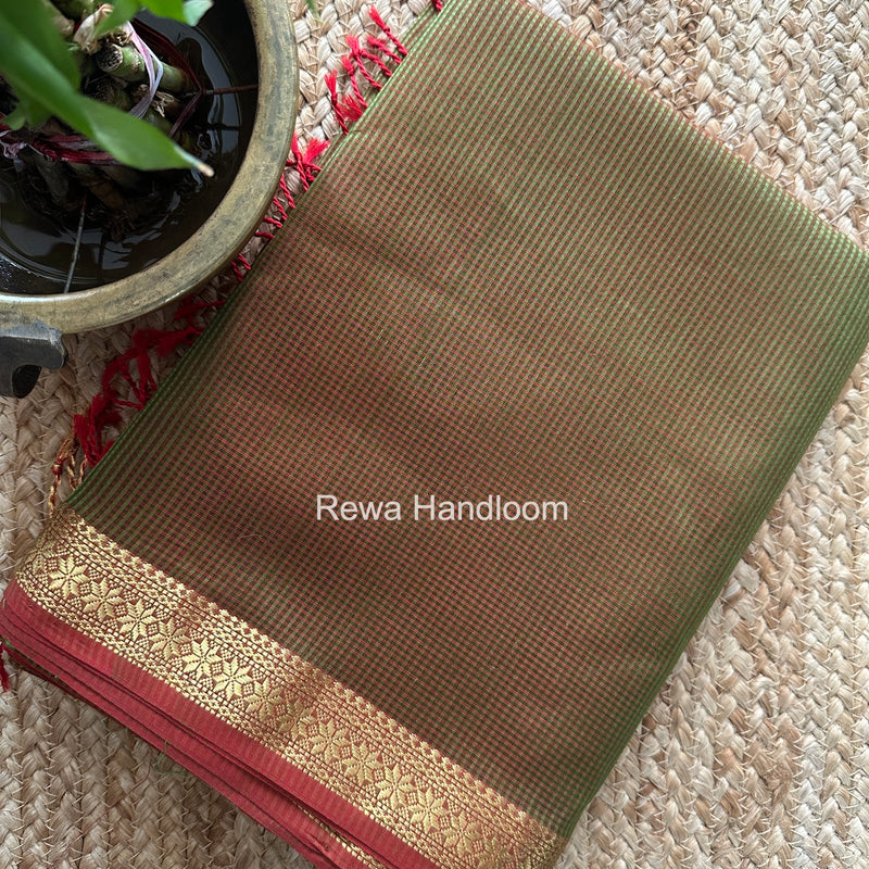 Maheshwari Mehndi Green Garbha Reshami Silk Saree GS352