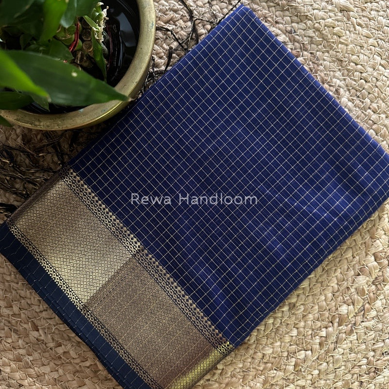 Maheshwari Royal Blue Zari Checks Saree ZCHX040
